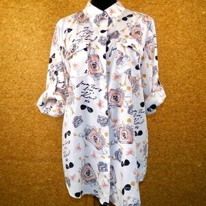 Karl Lagerfeld Paris Women's Blouse M Paris Print Perfume Sunglasses Top Unworn